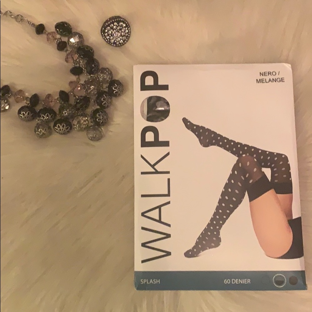 WalkPop Black & White Polka Dot Knee Opaque Tights